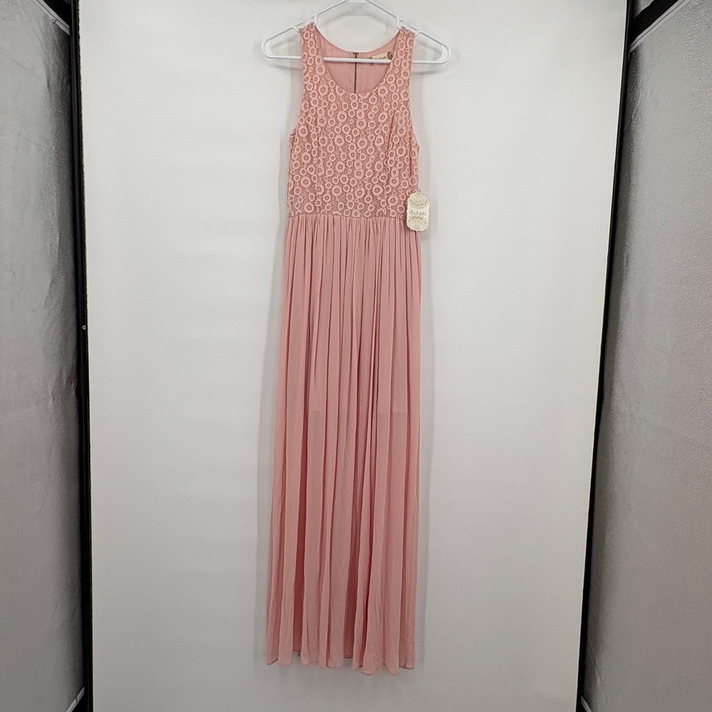 Altar'd State Womens Light Pink Lace Bodice Pleated Maxi Dress Side‎ Slit Size S